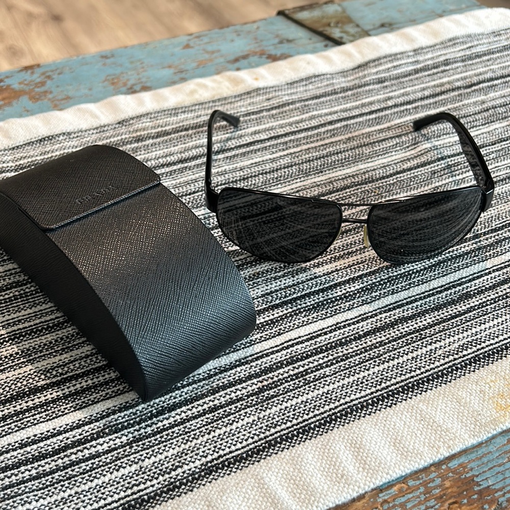 Prada Black Aviator Sunglasses Men Polarized SPR 61L + Box